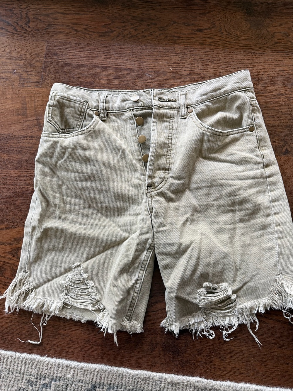 Easel Distressed High-Rise Hunter Green Jean Shorts